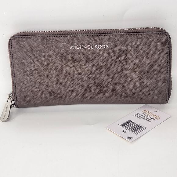 Michael Kors Jet Set Travel Continental Saffiano Leather Wallet Taupe Classic - Picture 1 of 9